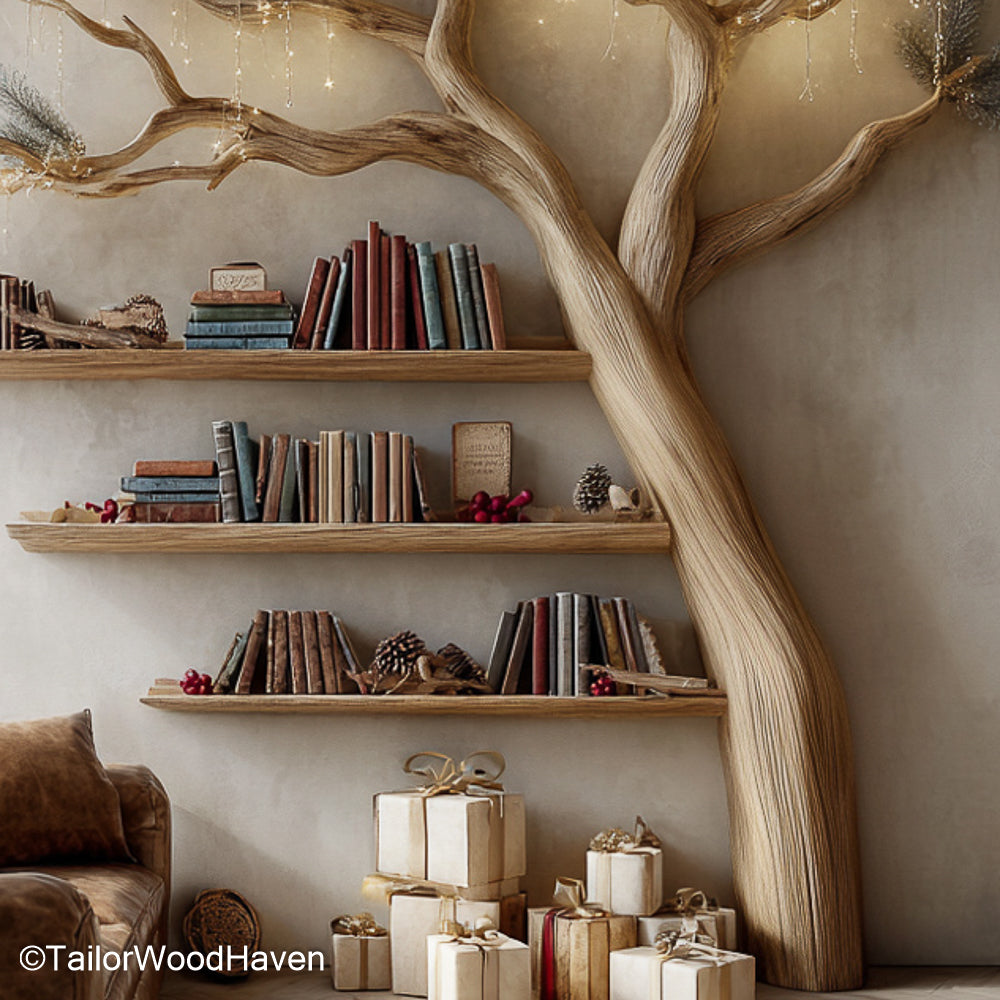 Tree Branch Bookshelf Handcrafted Wooden Bookcase with Tree Branch Design for Rustic and Nature Inspired Interiors