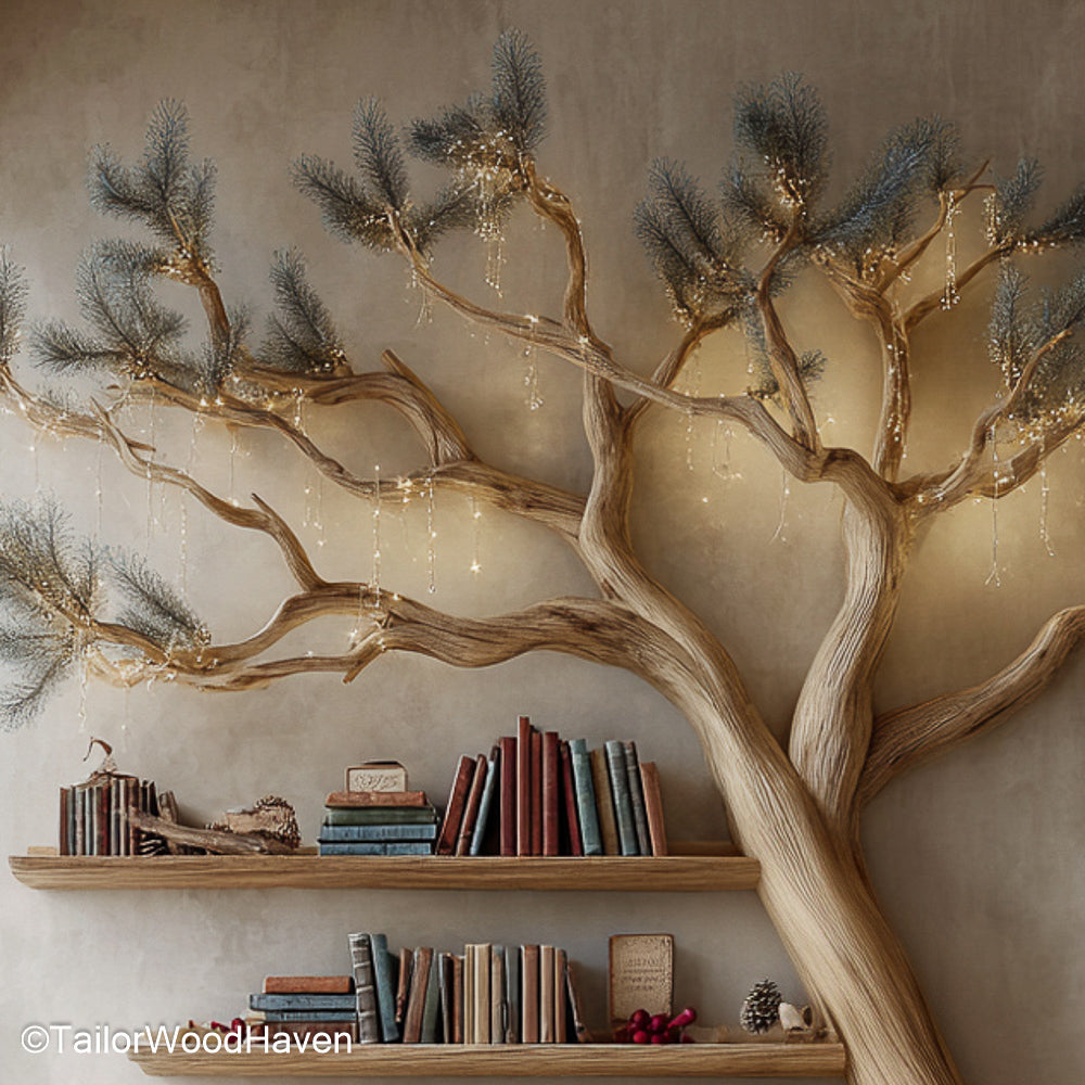 Tree Branch Bookshelf Handcrafted Wooden Bookcase with Tree Branch Design for Rustic and Nature Inspired Interiors