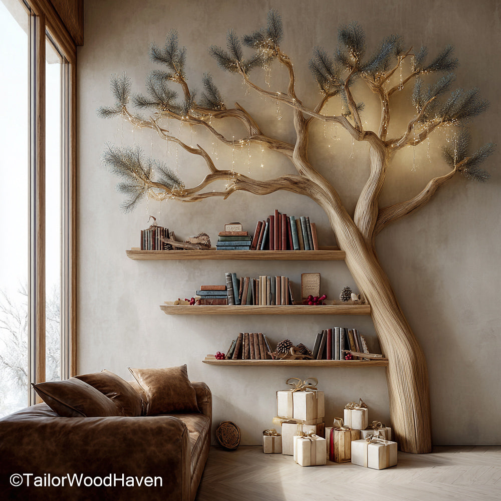 Tree Branch Bookshelf Handcrafted Wooden Bookcase with Tree Branch Design for Rustic and Nature Inspired Interiors