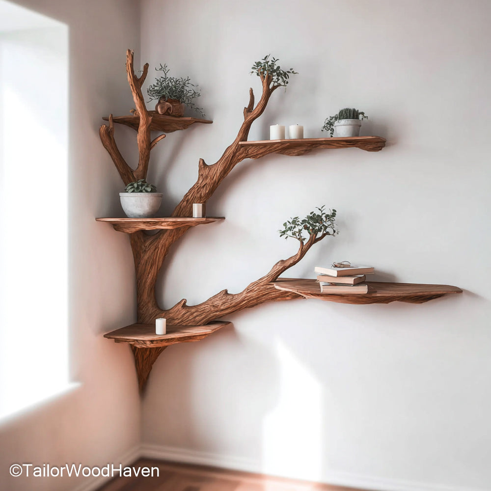 Corner Tree Bookshelf Handcrafted Tree Shaped Corner Bookcase Made of Wood for Artistic and Nature Loving Spaces