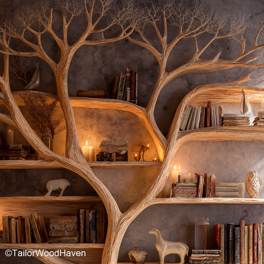 Standing Tree Bookshelf Freestanding Tree Inspired Wooden Bookcase for Creative Storage and Vertical Display