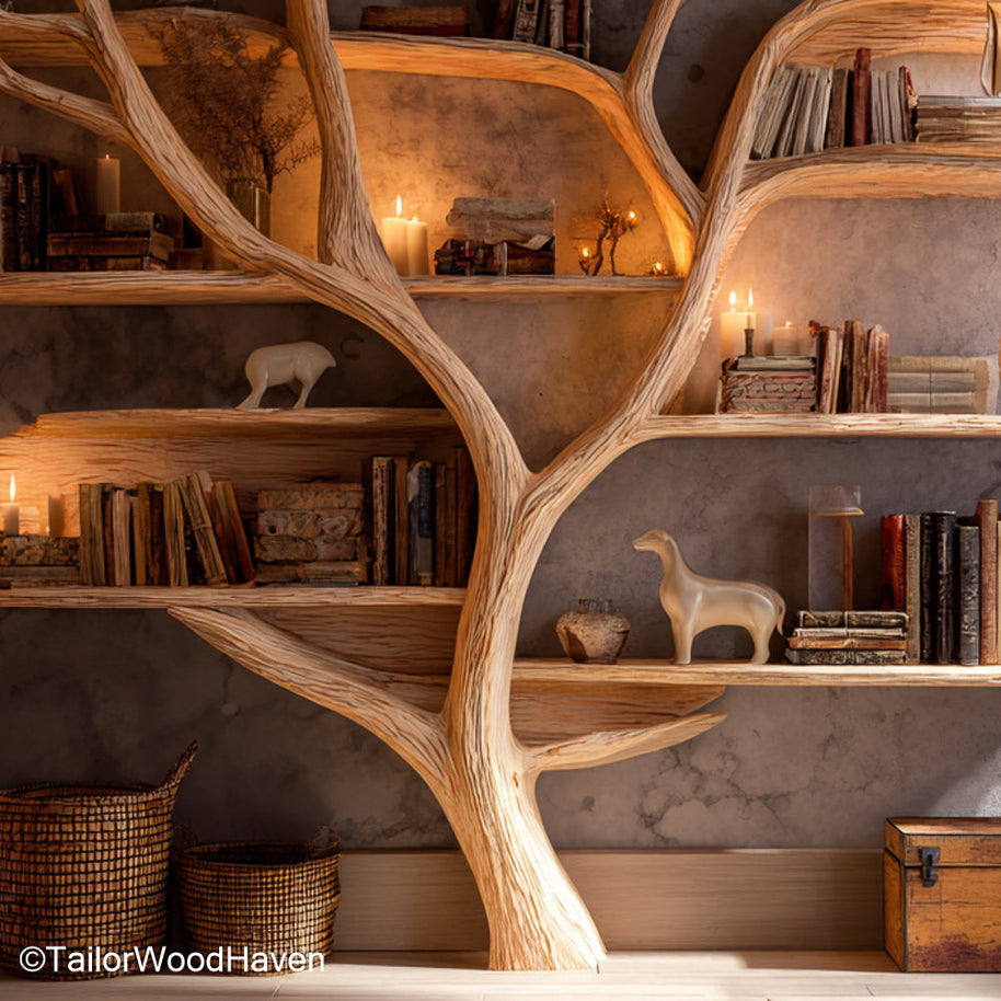 Standing Tree Bookshelf Freestanding Tree Inspired Wooden Bookcase for Creative Storage and Vertical Display