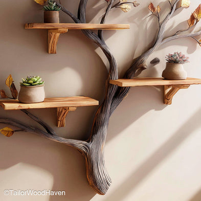 Tree Bookshelf Wall – Handcrafted Floating Wooden Tree Shelf for Decorative Wall Storage