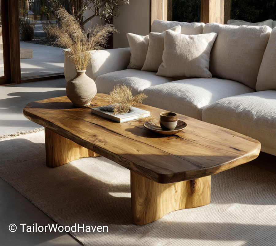 Cherry Live Edge Coffee Table with Solid Wood Block Bases