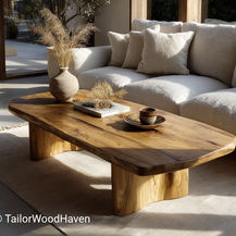 Cherry Live Edge Coffee Table with Solid Wood Block Bases