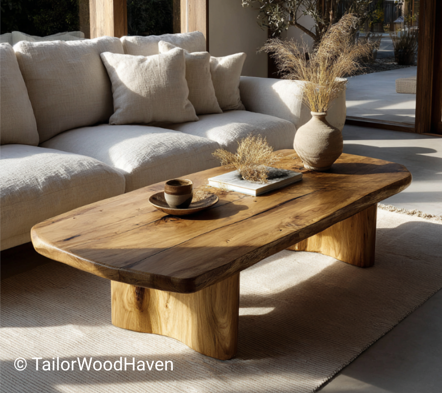 Cherry Live Edge Coffee Table with Solid Wood Block Bases