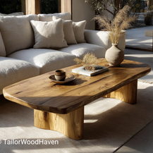 Cherry Live Edge Coffee Table with Solid Wood Block Bases