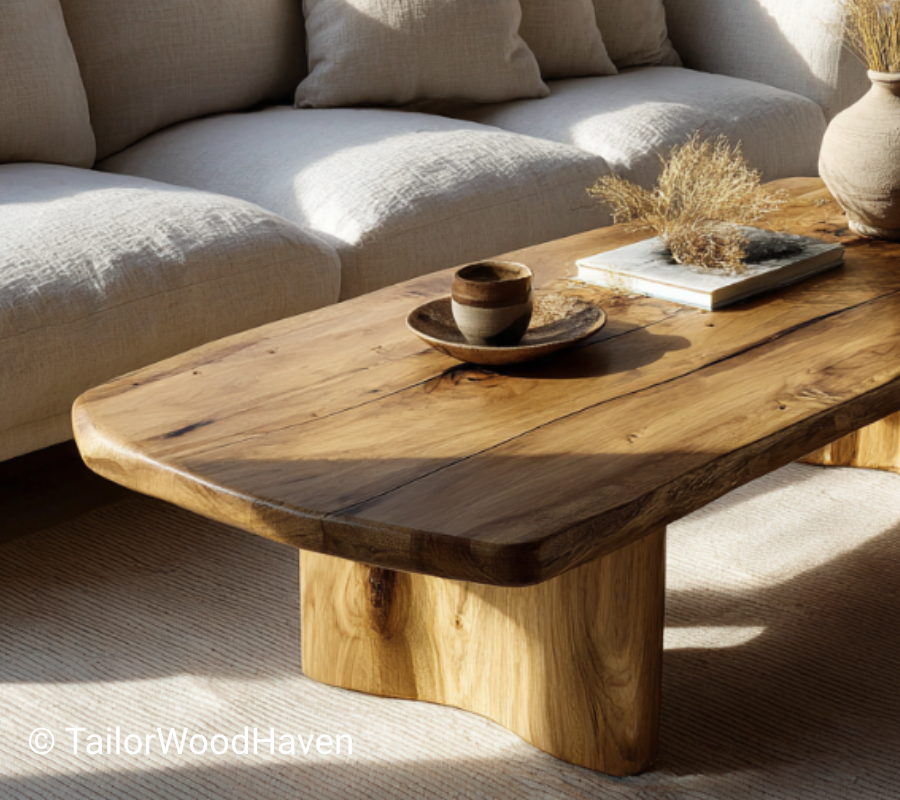 Cherry Live Edge Coffee Table with Solid Wood Block Bases