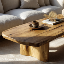 Cherry Live Edge Coffee Table with Solid Wood Block Bases