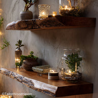 7 foot floating shelves built from long wood slabs with sealed surface and wall mount frame, made for spanning wide walls or multi zone layouts