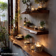 7 foot floating shelves built from long wood slabs with sealed surface and wall mount frame, made for spanning wide walls or multi zone layouts