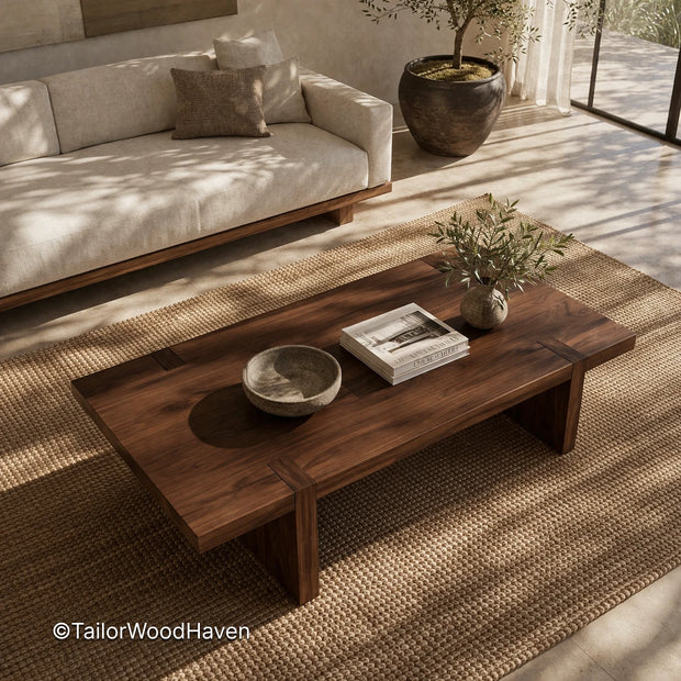 Solid wood rectangular coffee table with natural grain and smooth durable finish
