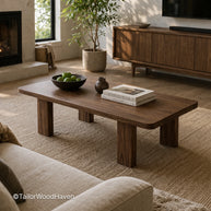 Solid wood rectangular coffee table with natural grain and space-saving size