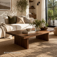 Solid wood rectangular coffee table with brown finish and smooth surface