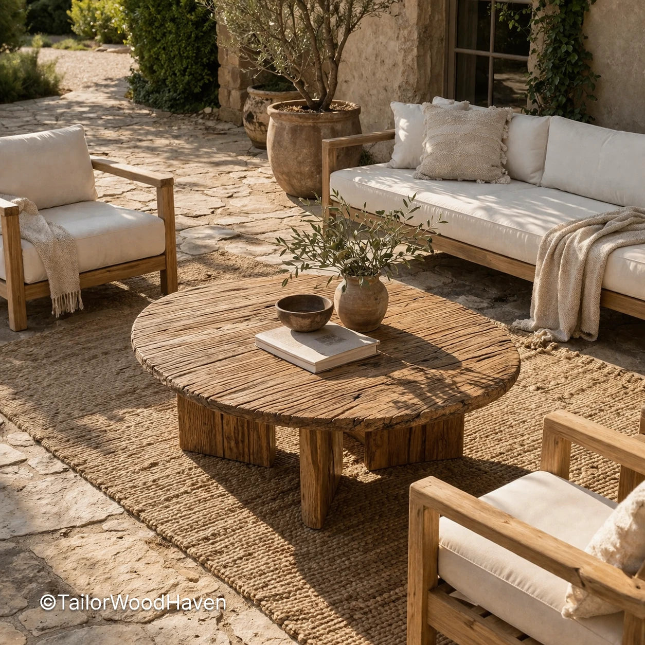 Simple rustic wood coffee table with smooth surface and sturdy construction