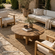 Simple rustic wood coffee table with smooth surface and sturdy construction