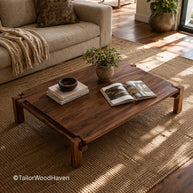 Minimal large square wood coffee table with smooth surface and clean edges