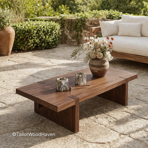 Minimal solid wood coffee table with square tabletop and sturdy construction