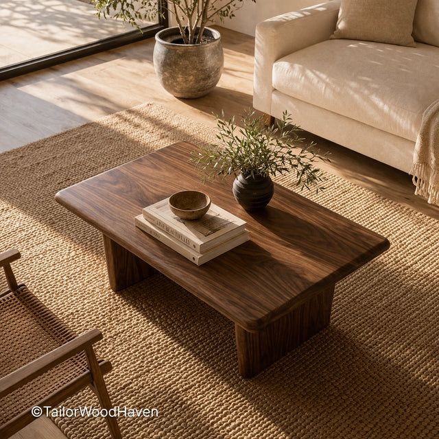 Minimal solid wood coffee table with smooth surface and structured form