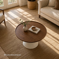 Extra large round coffee table with solid wood construction and balanced proportions