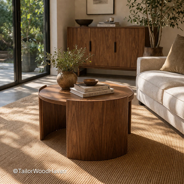 Minimal round living room coffee table with balanced shape and durable build