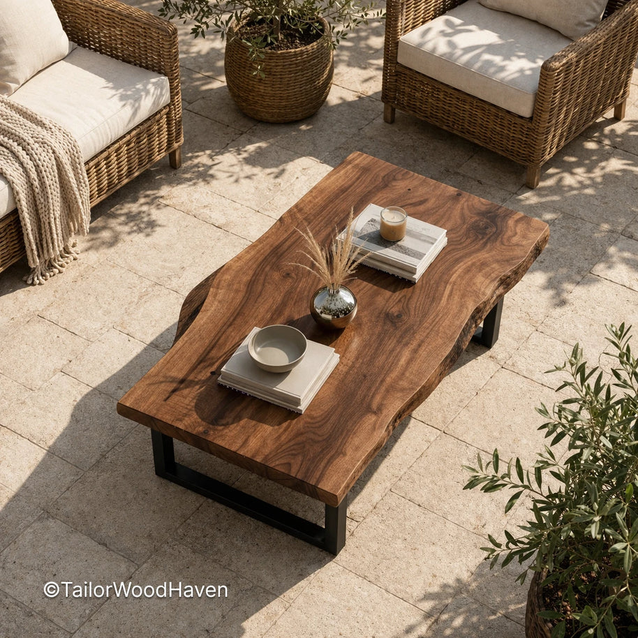 Solid walnut wood coffee table with rectangular top and smooth durable finish