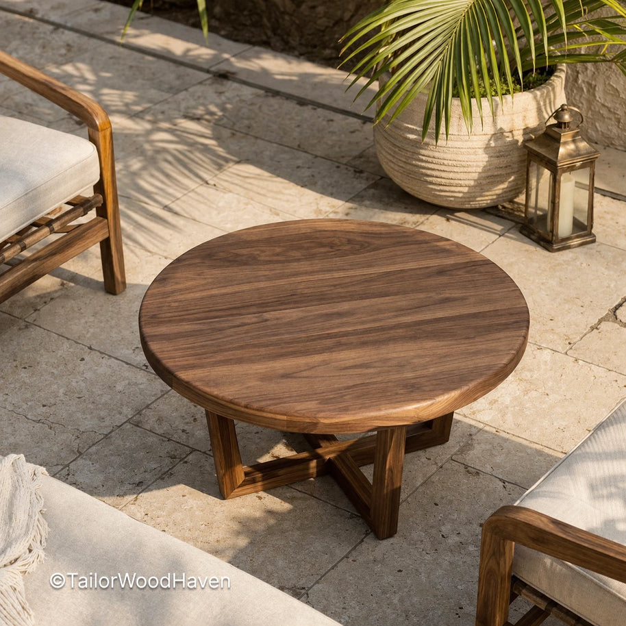 Small solid wood coffee table with compact design and natural grain detail