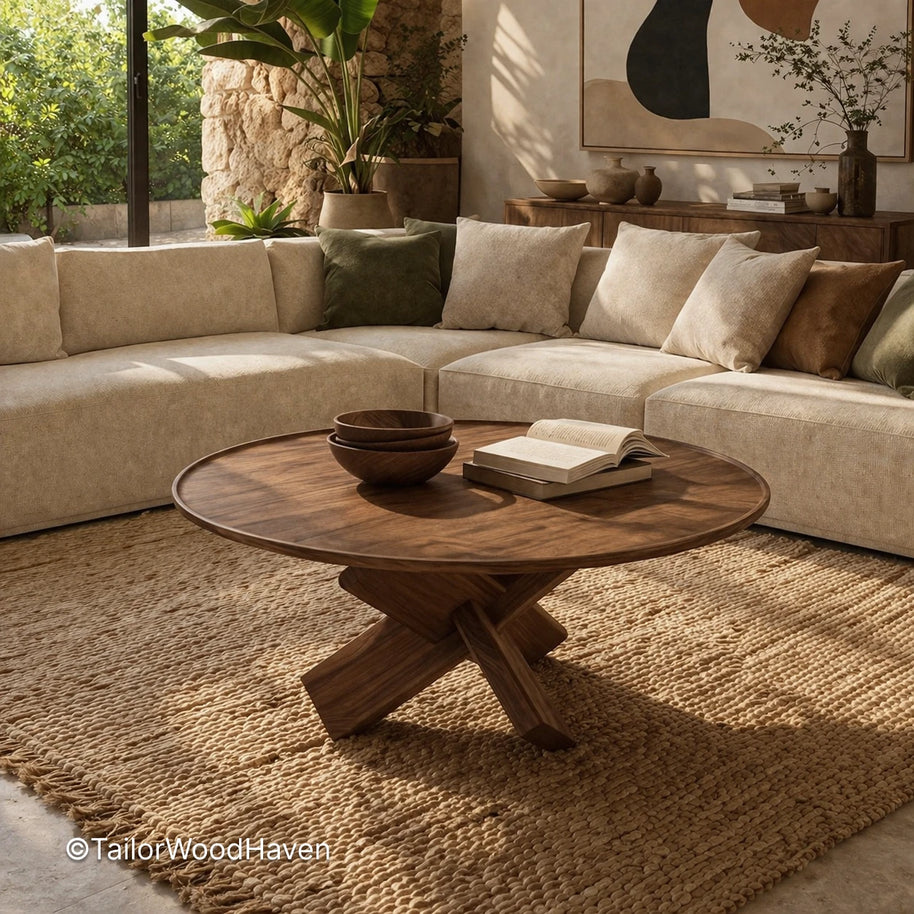 Minimal white round coffee table with clean edges and balanced shape