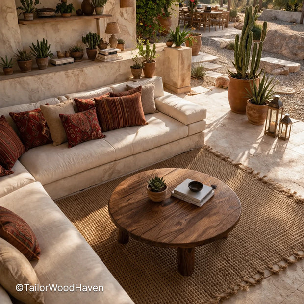 Minimal round wood coffee table featuring clean edges, sturdy construction, and subtle natural wood grain detail
