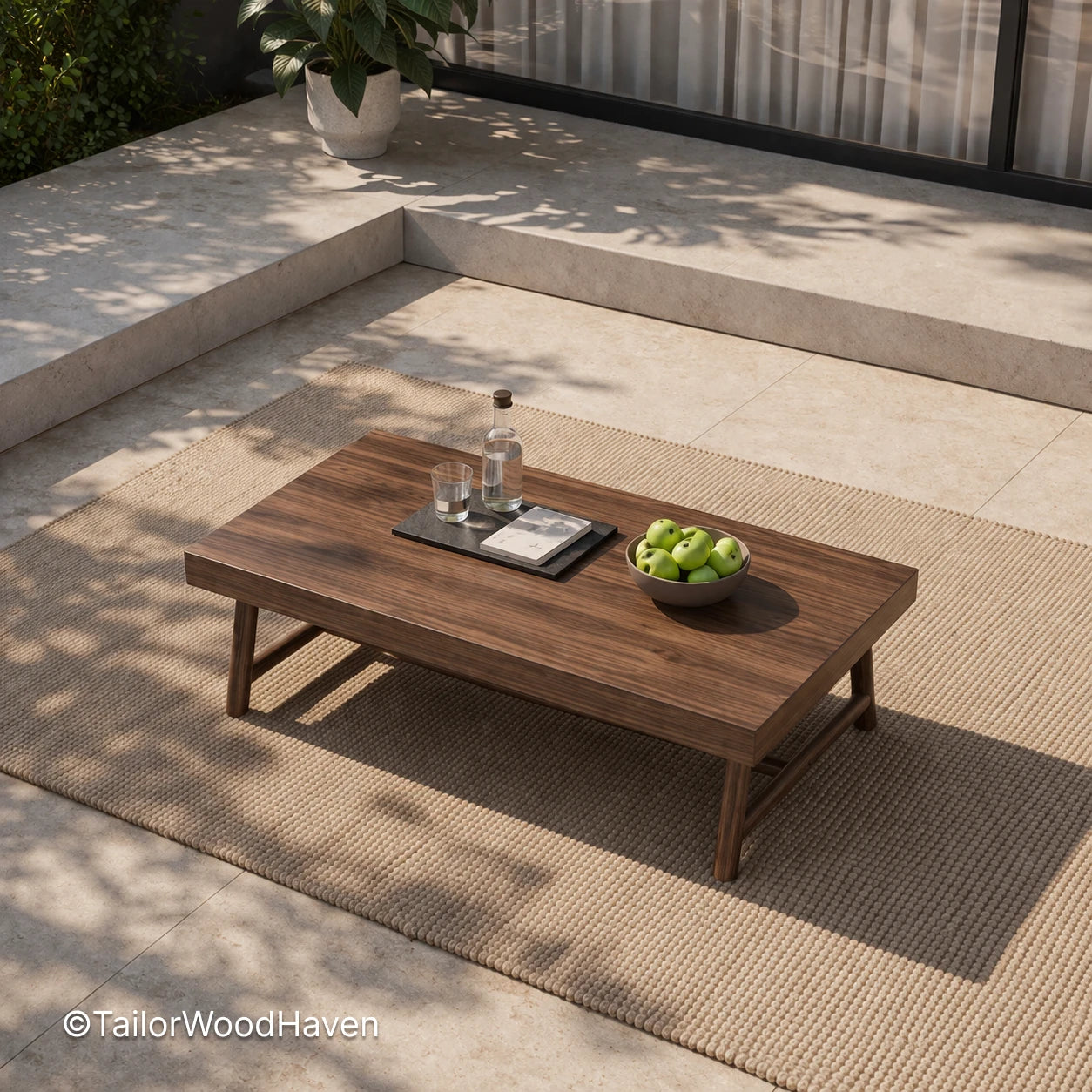 Low height rectangular coffee table with solid wood build and smooth surface