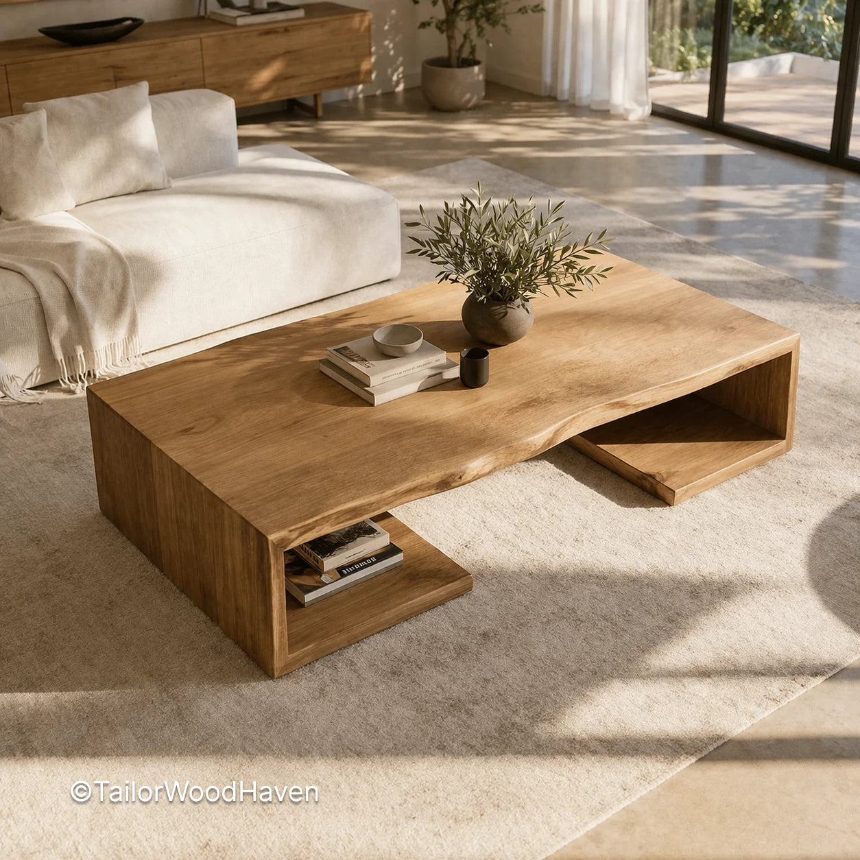 Solid white wood coffee table designed for everyday use with durable surface