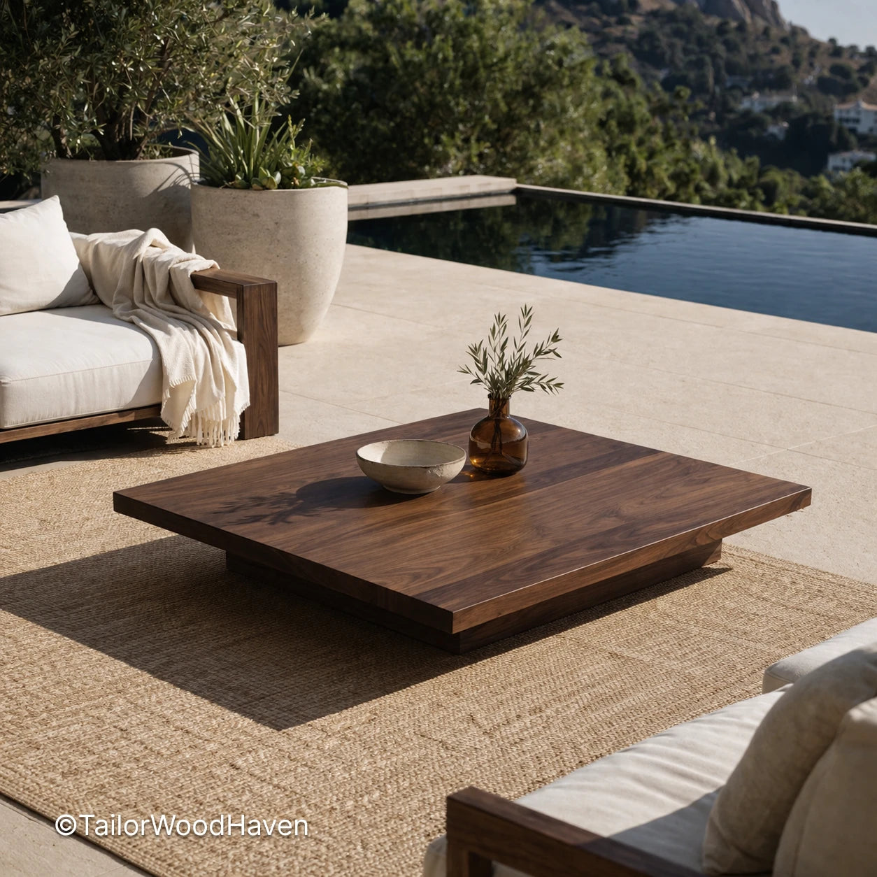 Minimal large wood coffee table with smooth surface and clean edges