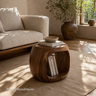 Small space round coffee table with solid wood construction and balanced proportions
