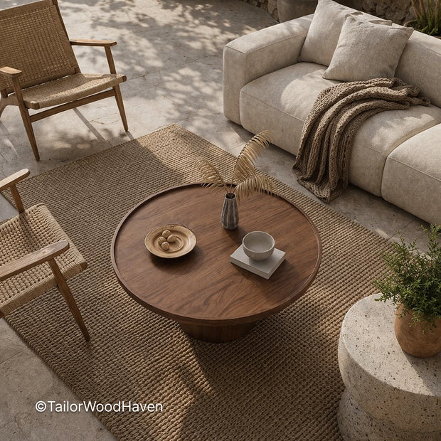 Minimal round coffee table with clean edges and smooth surface