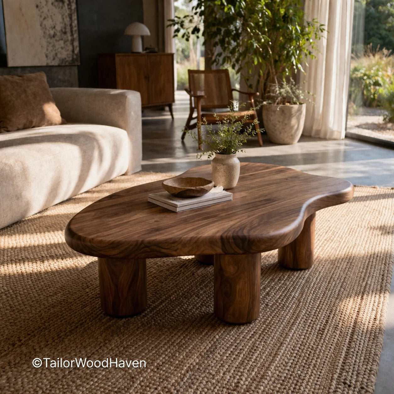 Minimal circle wood coffee table with smooth surface and balanced proportions