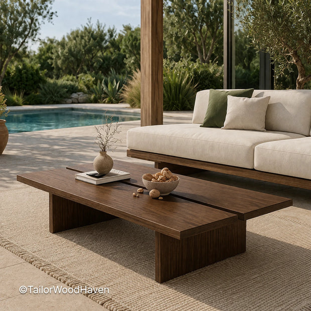 Solid wood square coffee table with dark finish and smooth durable surface