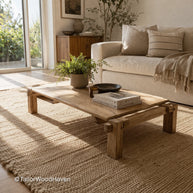Minimal mid century modern wood coffee table with smooth surface and structured form