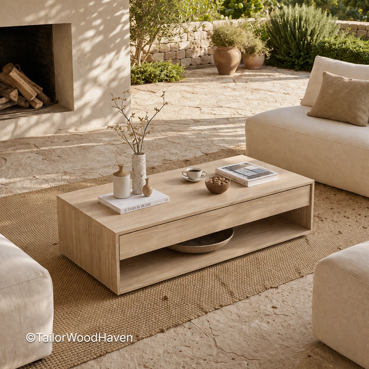 Minimal white square coffee table with structured form and balanced proportions