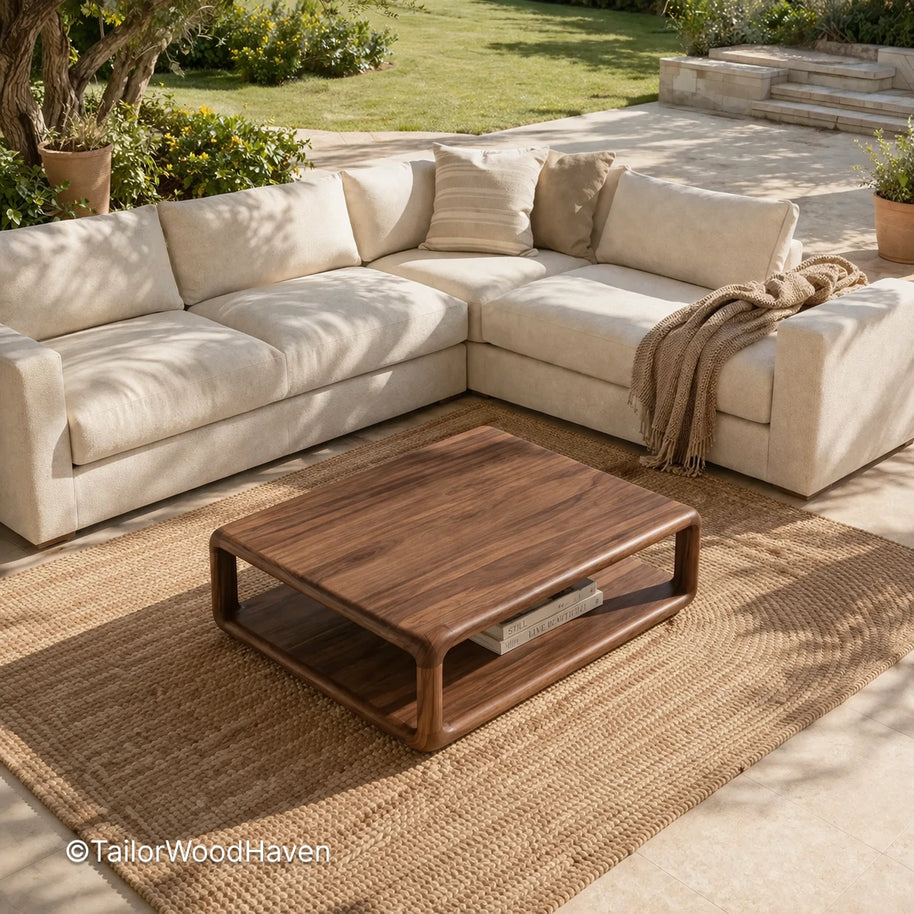 Minimal square wood coffee table with sturdy construction and simple form