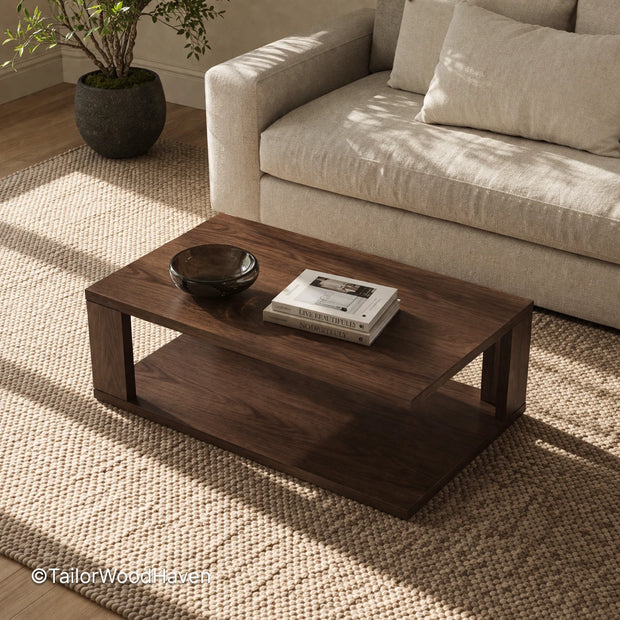 Minimal dark wood coffee table with structured form and balanced proportions
