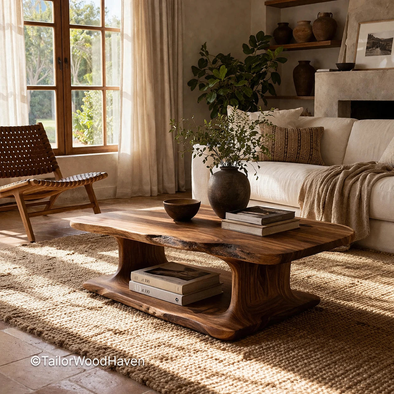 Minimal rectangular wood coffee table with smooth surface and balanced proportions