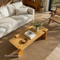 Solid wood rectangular coffee table with gold tone and smooth surface
