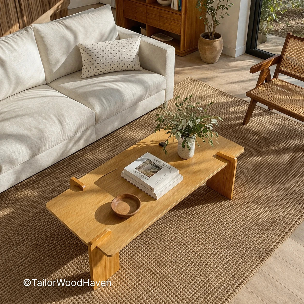 Solid wood rectangular coffee table with gold tone and smooth surface