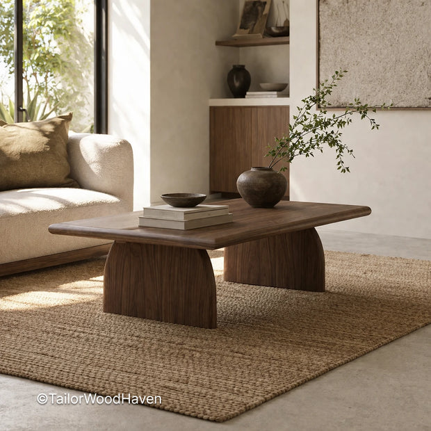 Minimal rectangular wooden coffee table with smooth surface and balanced proportions