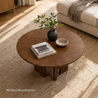 Solid wood round coffee table with warm brown tone and balanced shape