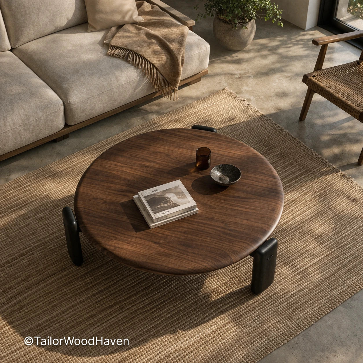 Compact 30 inch round coffee table with clean edges and smooth surface