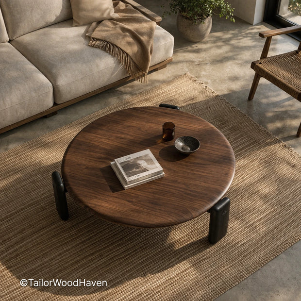 Compact 30 inch round coffee table with clean edges and smooth surface