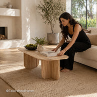 Solid wood rectangular coffee table with light tone and smooth surface