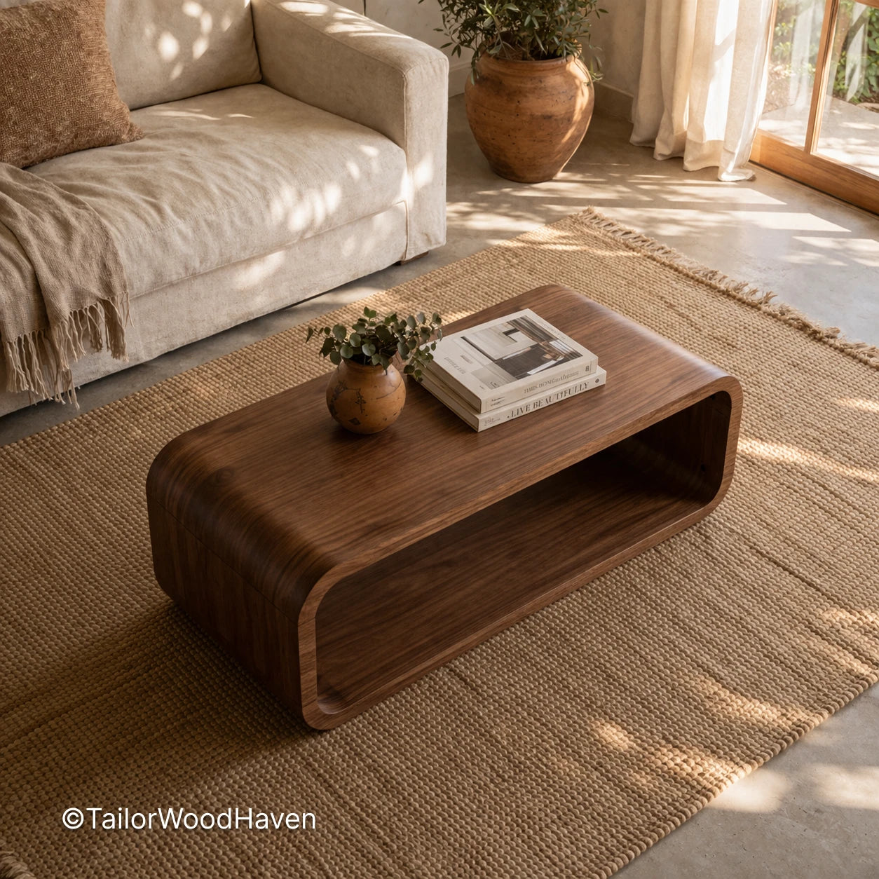 Solid wood rectangular coffee table with natural grain and durable smooth finish