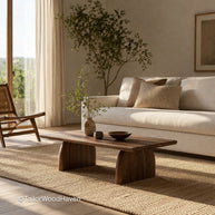 Solid wood rectangular coffee table designed for everyday use with natural grain variation